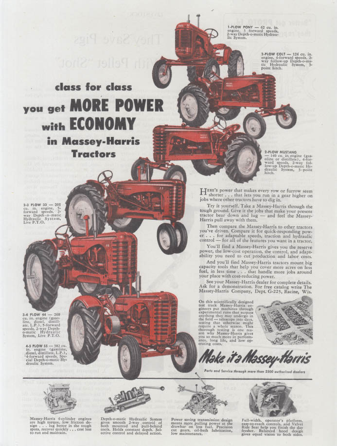 Class for class more power with economy Massey Harris Tractor ad