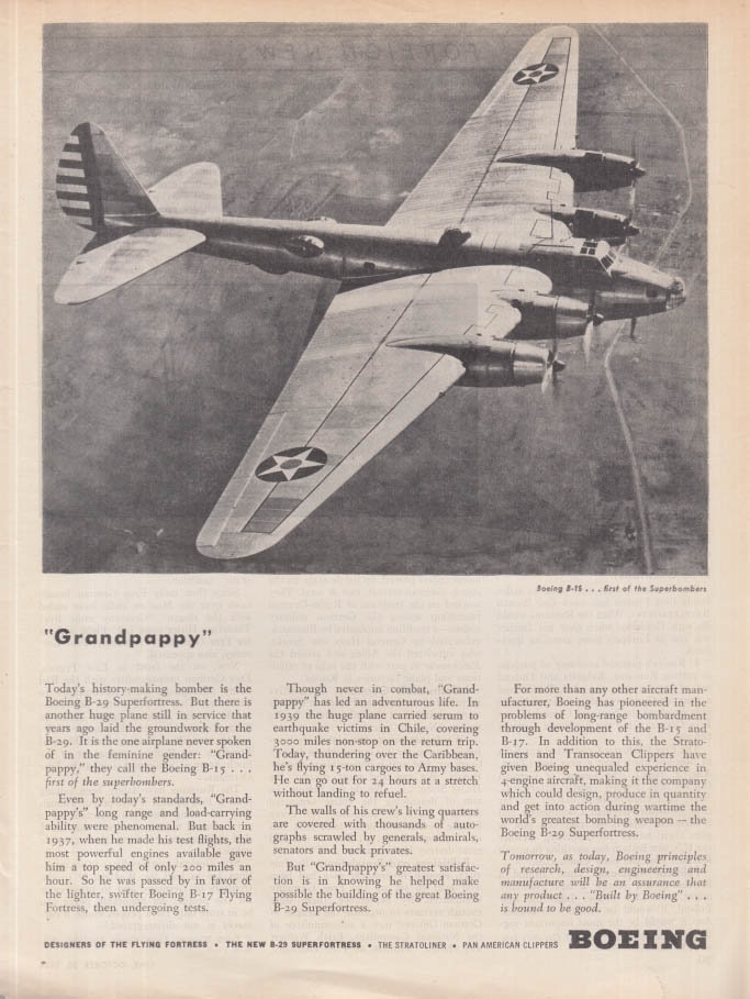 Grandpappy Boeing B 15 First Of The Superbombers Ad 1944 T