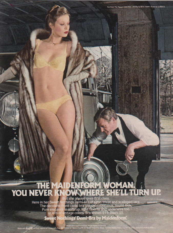 Maidenform Woman You never know where she'll turn up bra panties ad 1980  old car