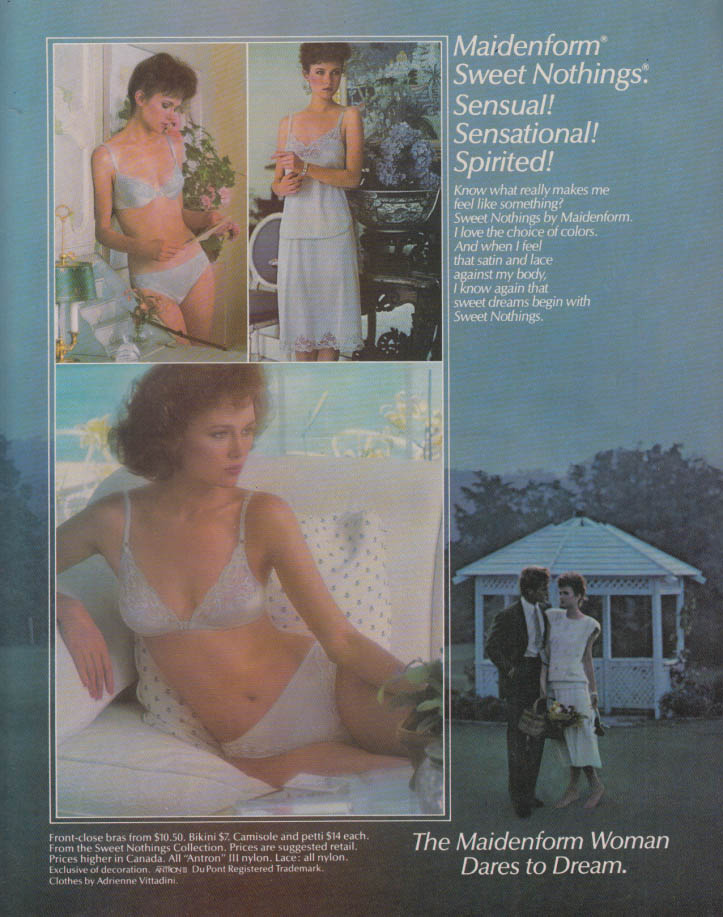 1985 Maidenform Bras, Panties & Lingerie Ad - Sweet Nothings