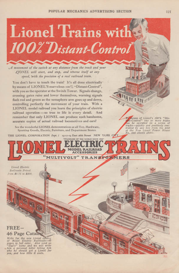 100 Distant Control Lionel Electric Trains Ad 1928