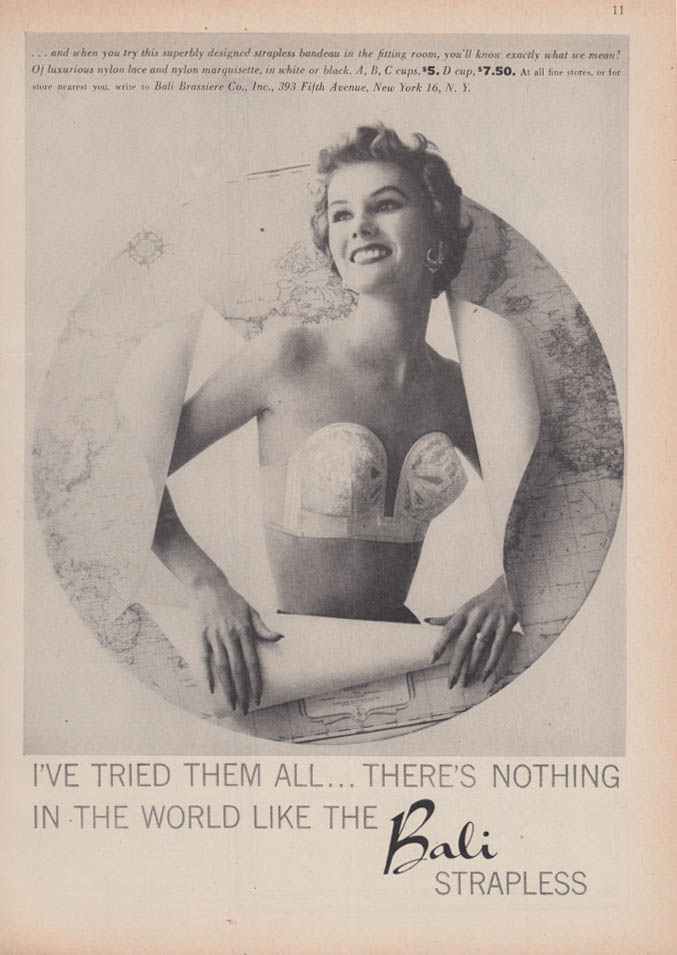 For Fashion's Forgotten Figure: Bali Wired D-Cup Strapless Bra ad 1953 Vog