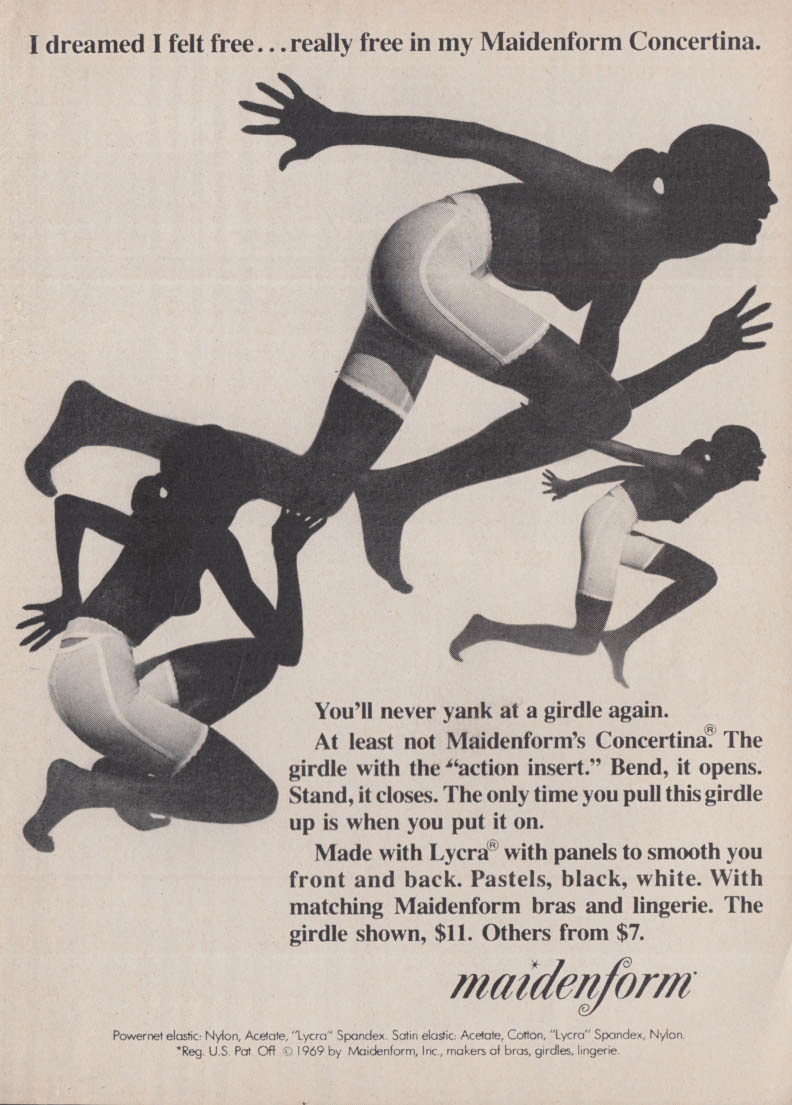 Action insert moves as you move Maidenform Girdle ad 1963