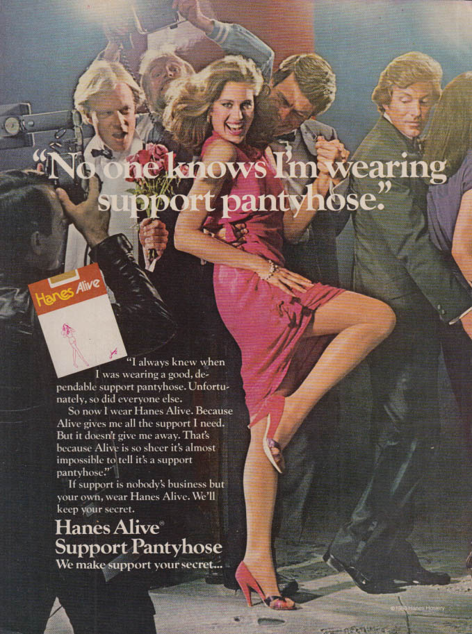 No one knows I'm wearing support pantyhose Hanes Alive ad 1981