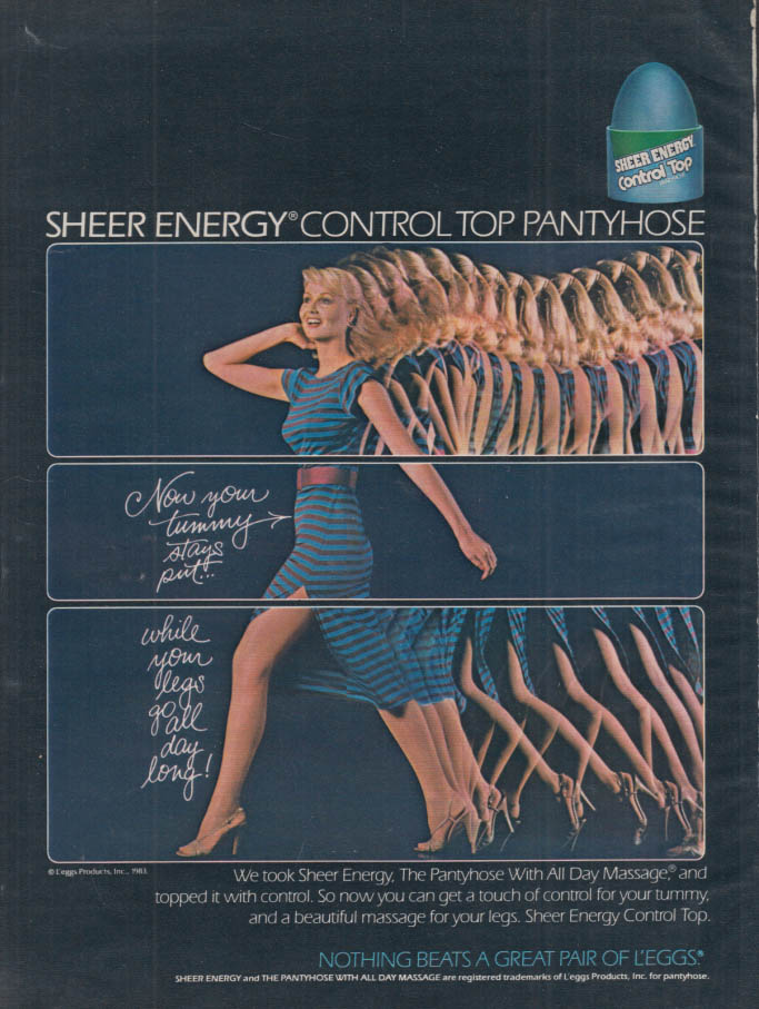 Your tummy stays put while your legs go all day L'eggs Pantyhose ad 1983