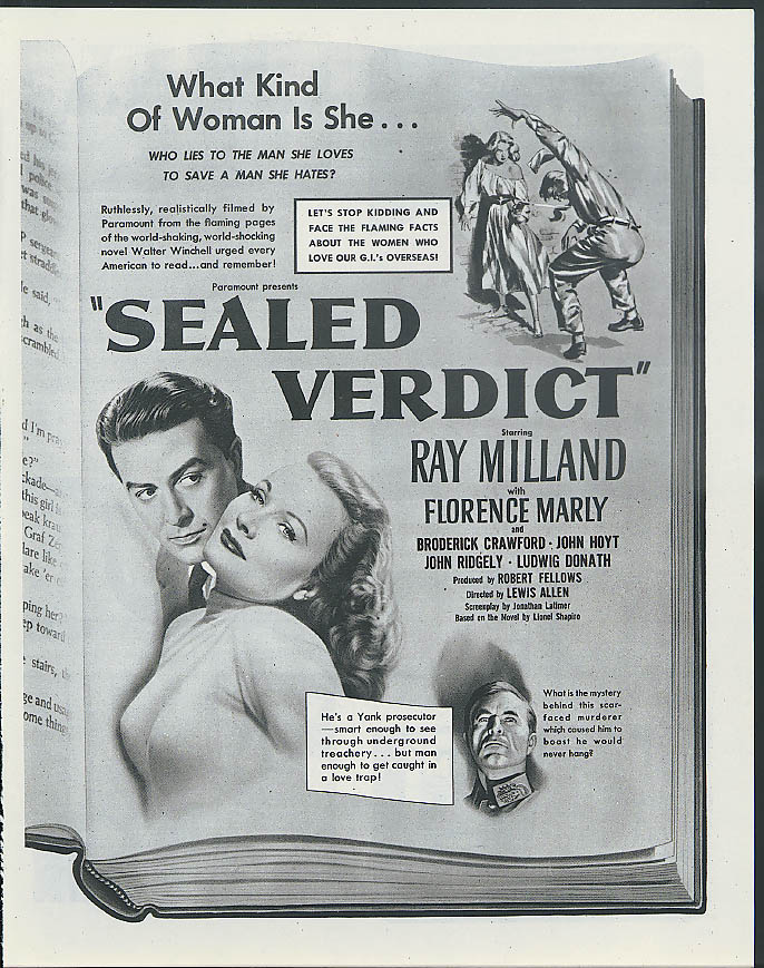 Ray Milland Florence Marly Broderick Crawford In Sealed Verdict Movie Ad