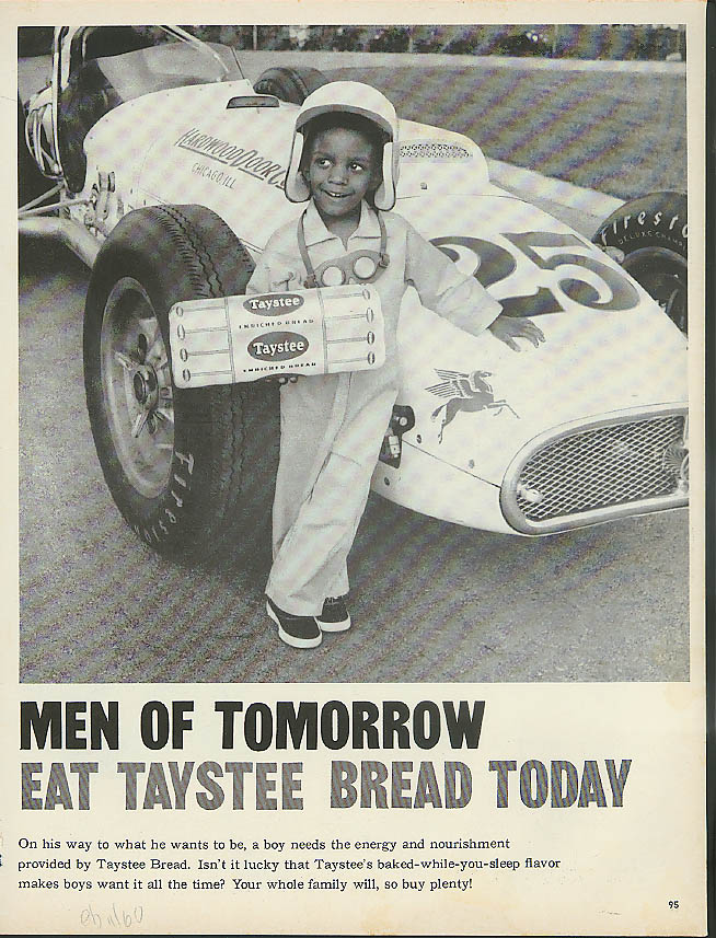 Be Sociable Pepsi-Cola / Black Boy Indy 500 Car Taystee Bread Ad 1960