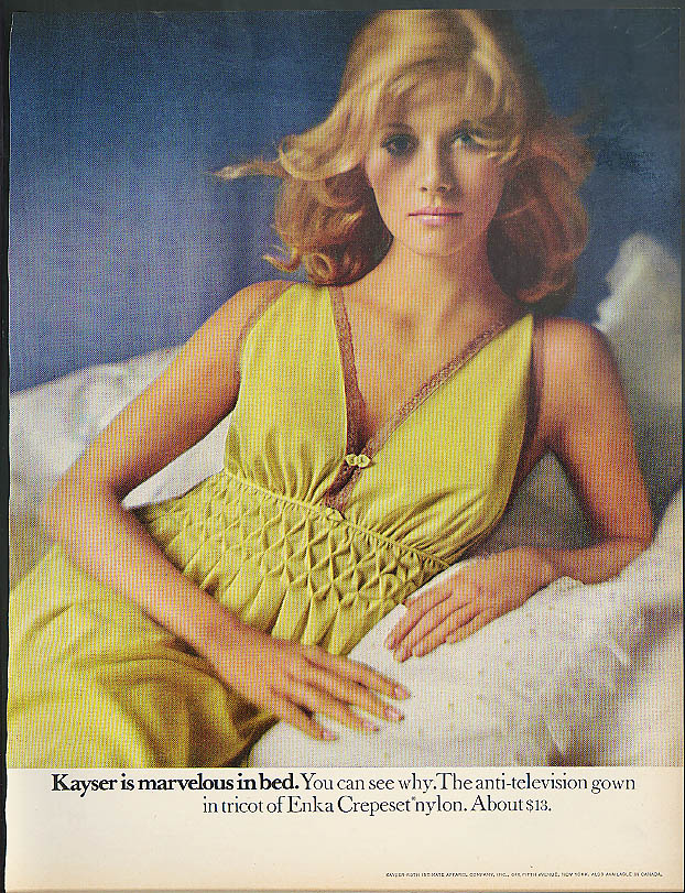 Kayser is marvelous in bed and out - nightgown, bra & slip ad 1969 Vog