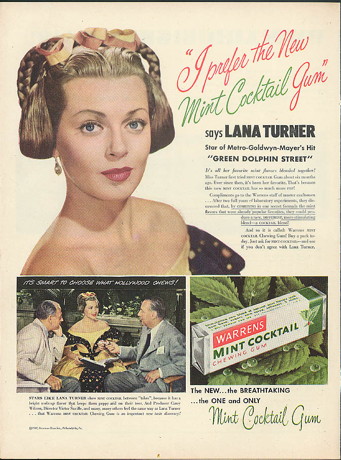 Lana Turner For Warrens Mint Cocktail Gum   Packard Convertible & Woody 