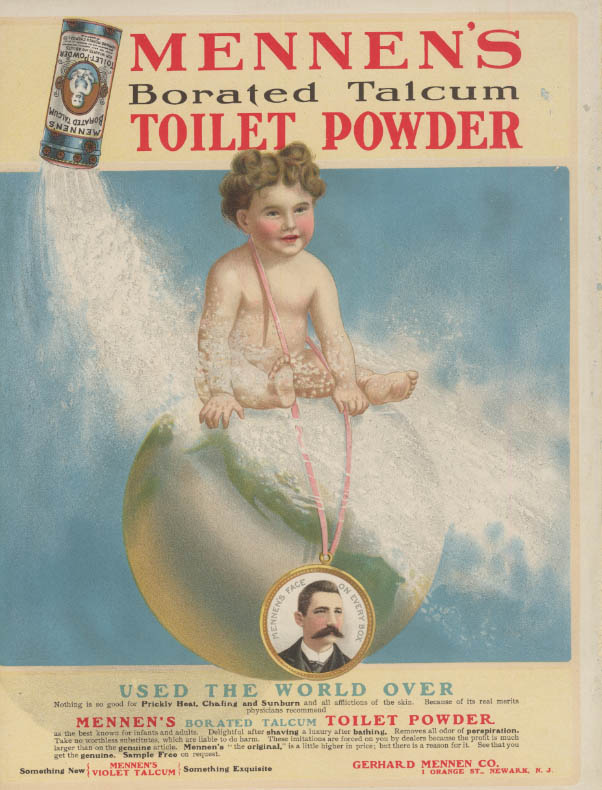 Mennen S Toilet Powder Ad Naked Cherub Atop Powdered Globe