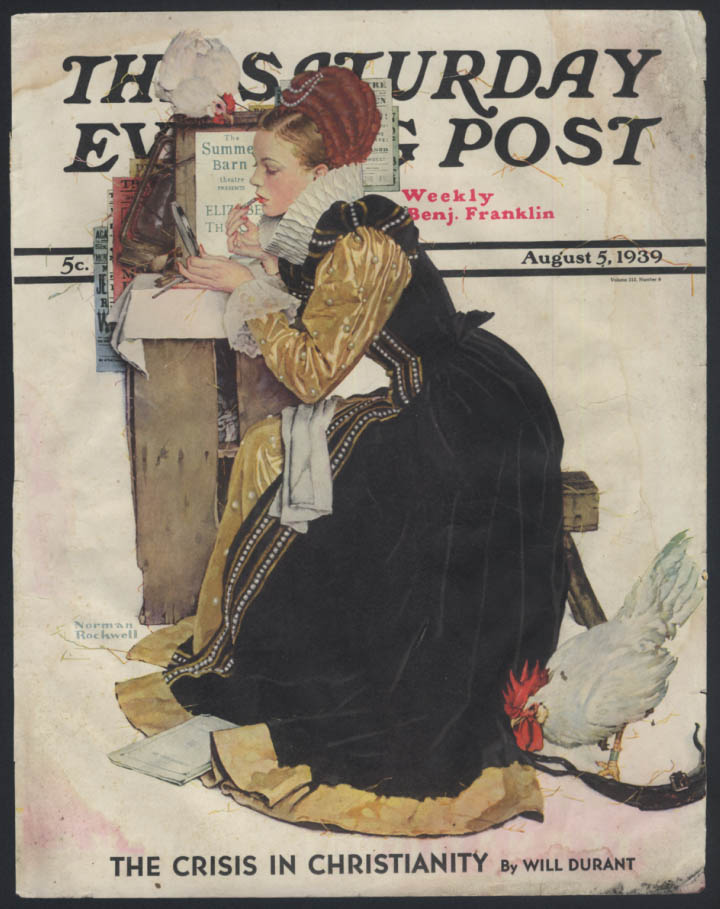 Norman Rockwell SATURDAY EVENING POST COVER ONLY 8 5 1939 Summer Stock