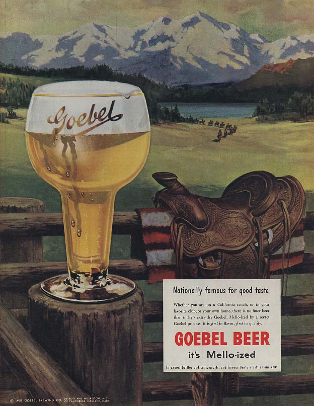 Nationally Famous For Good Taste Goebel Beer Ad 1951 Western Saddle Col