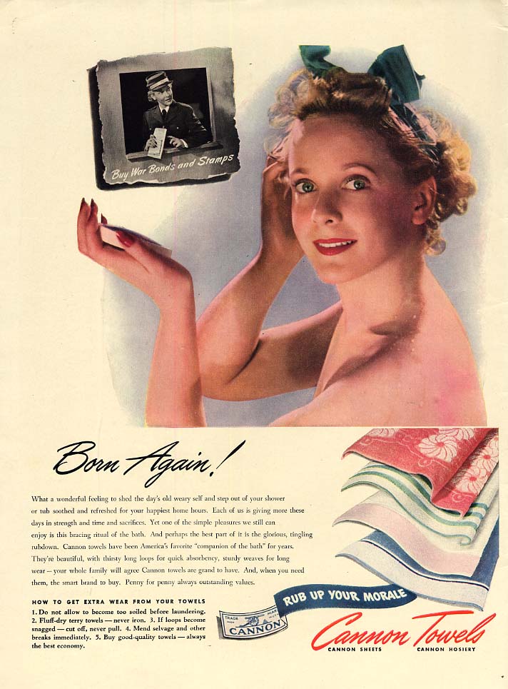 1943 Ad Cannon Towels Sheet Hosiery Shower Women Nude - ORIGINAL