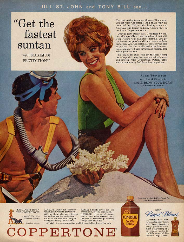 Jill St John & Tony Bill for Coppertone Suntan Lotion ad 1963 LHJ