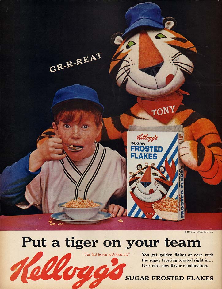 Put Tony The Tiger On Your Team Kelloggs Sugar Frosted Flakes Ad 1962 Baseball 7088