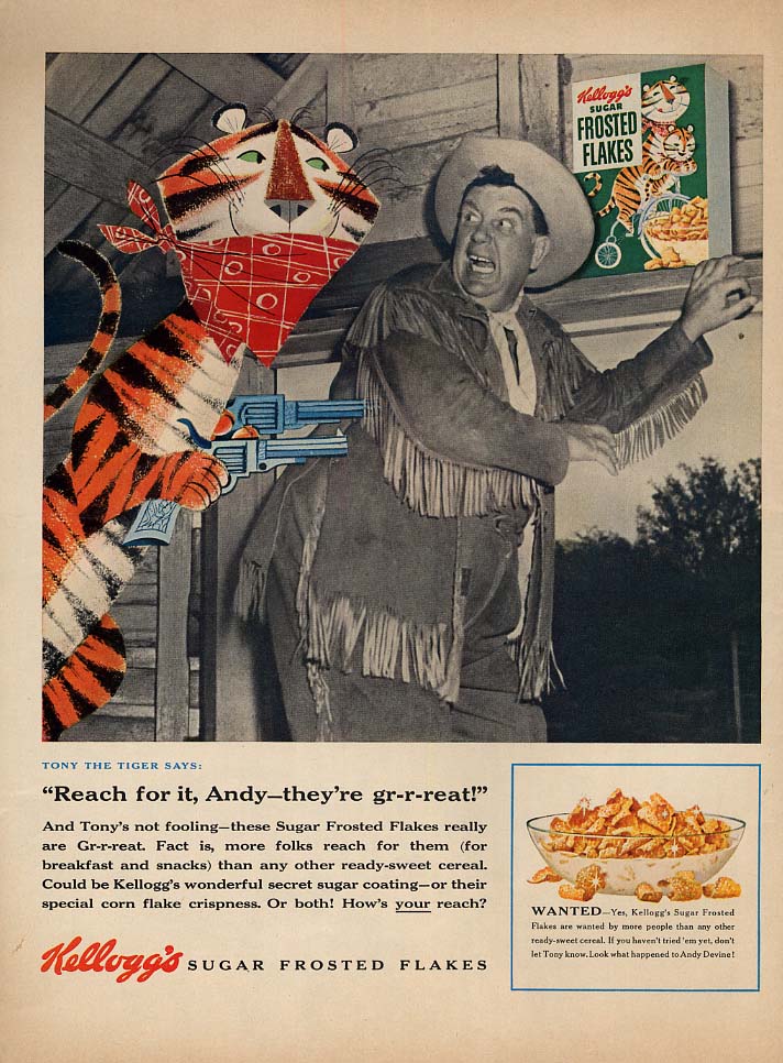 Wild Bill Hickok S Andy Devine Tony The Tiger Kellogg S Frosted Flakes Ad 1955 L