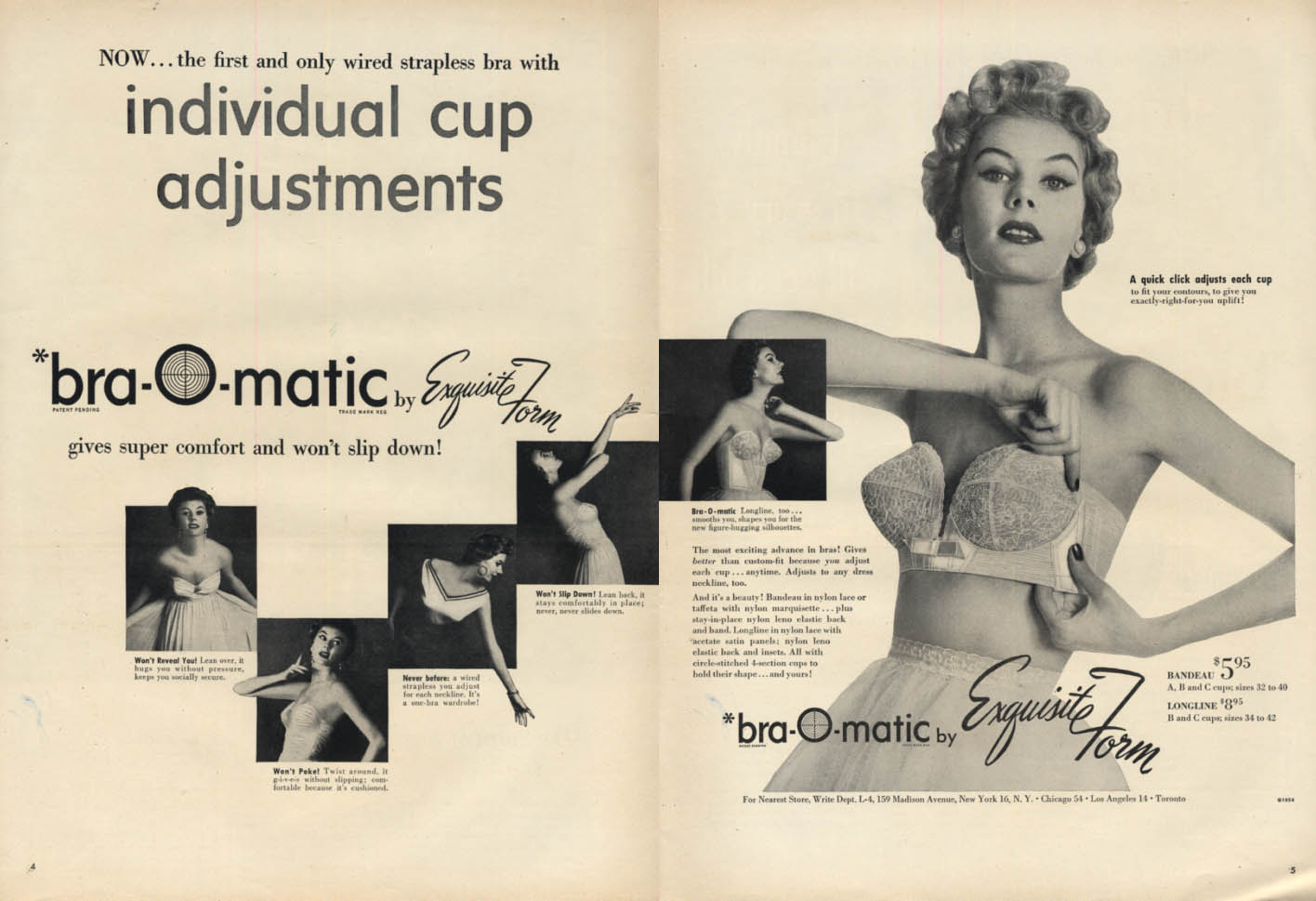 Bra-O-Matic Individual Cup Adjustments - Exquisite Form Bra ad 1954 L