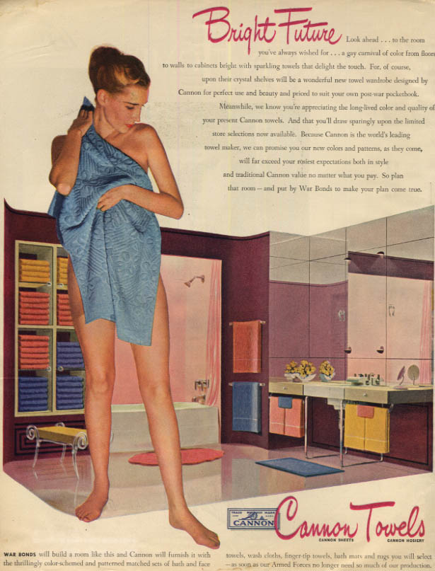 Shower of flowers Cannon Towels ad 1945 blonde shower nude L