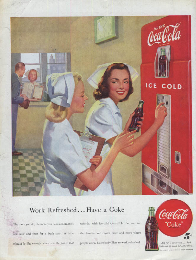 Work Refreshed - Have A Coca-cola Ad 1948 Nurses At Vending Machine Sep