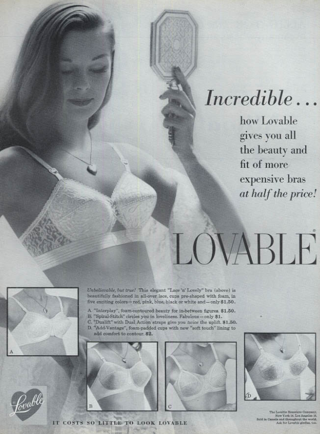 Incredible beauty at half the price! Lovable Bra ad 1960 L