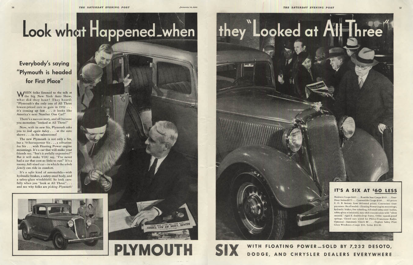 Look What Happened When They Looked At All Three Plymouth Six Ad 1933