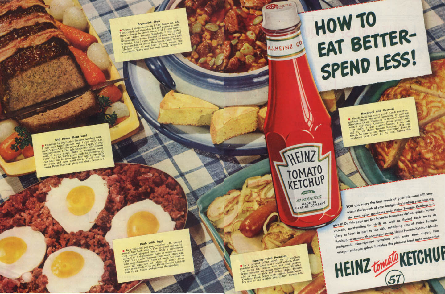 How To Eat Better Spend Less Heinz Ketchup Recipe Ad 1947 SEP