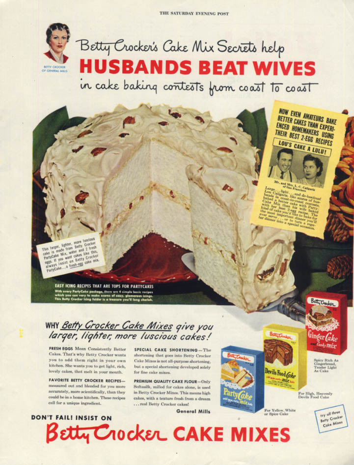 Betty Crocker Cake Mix Secrets Help Husbands Beat Wives Ad 1950 Sep