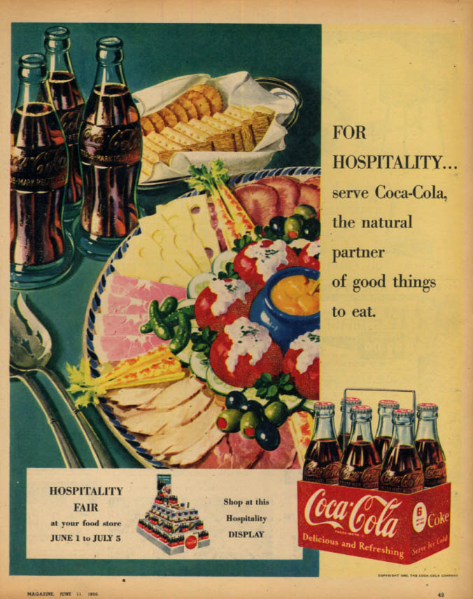 For hospitality serve Coca Cola ad 1950 coldcut platter NYT