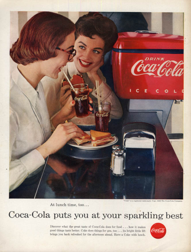 Coca-cola Puts You At Your Sparkling Best Ad 1956 Two Women At Lunch 