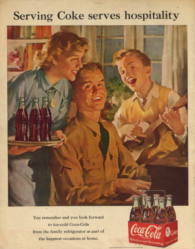 Framed shops 1951 Coca Cola Print Ad, Serving Coke Serves Hospitality