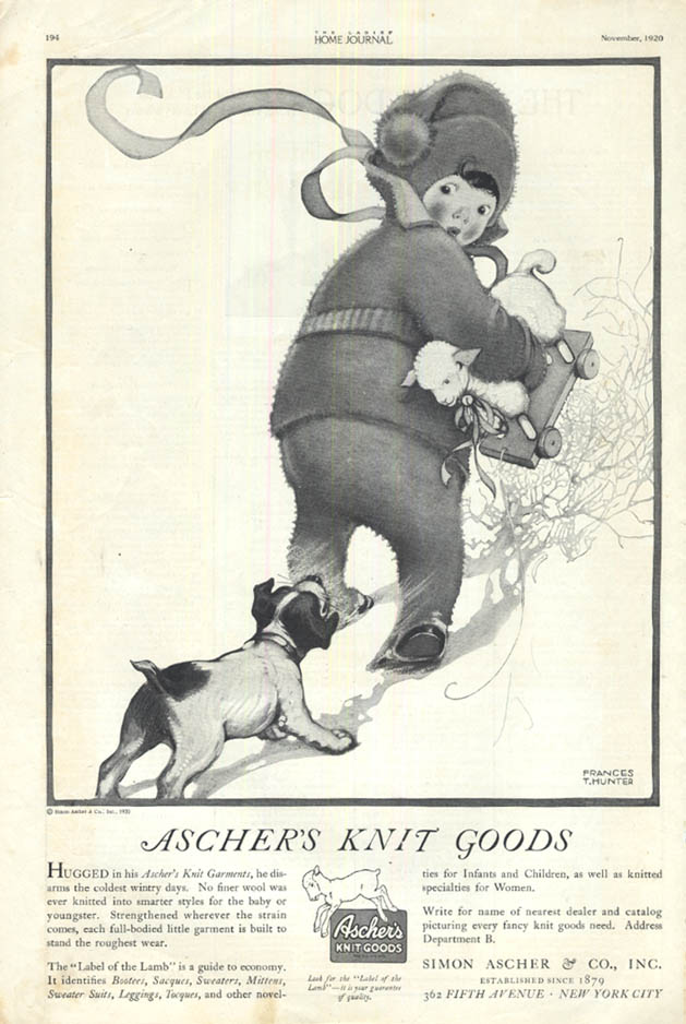 hugged-in-ascher-s-knit-garments-boy-dog-pull-toy-ad-1920-by-frances