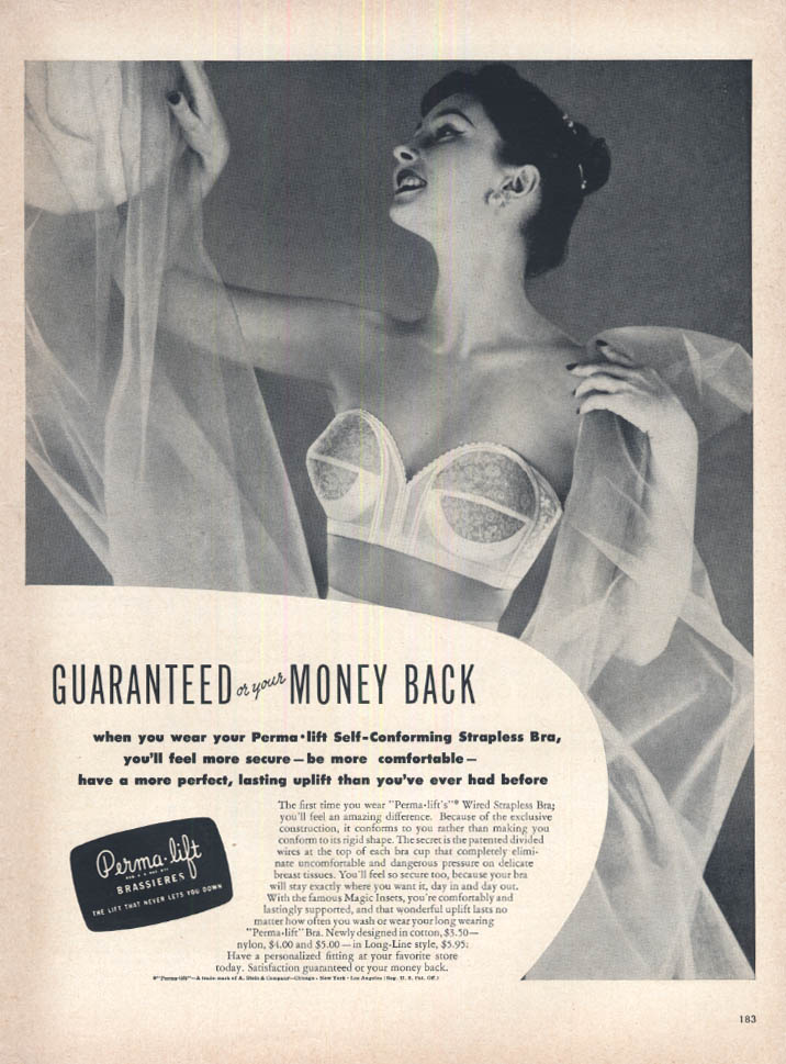 1952 women's Perma-lift brassiere bra look for magic inset vintage fashion  ad
