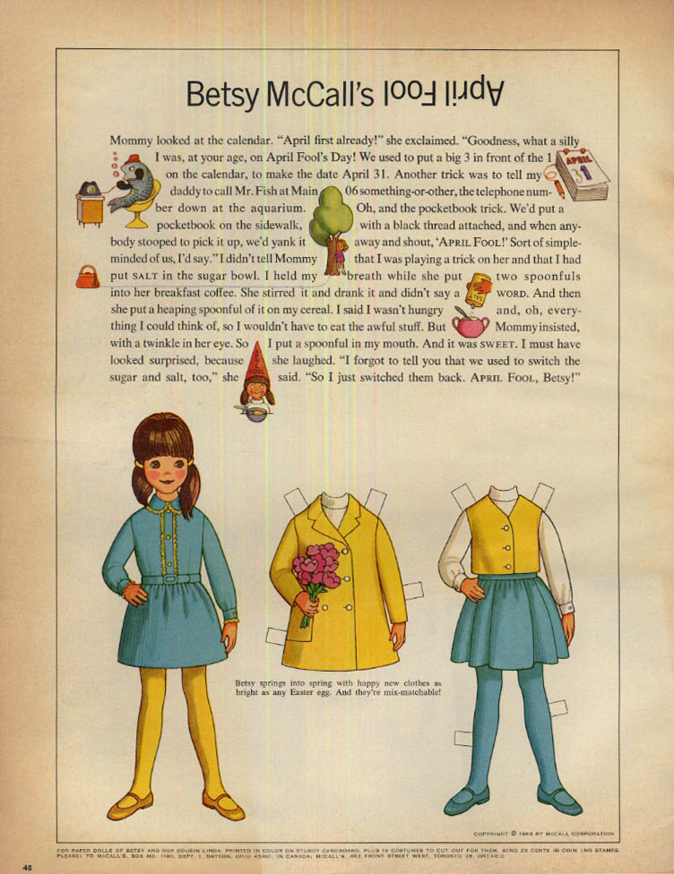 Betsy McCall's April Foll paper doll magazine page 1967