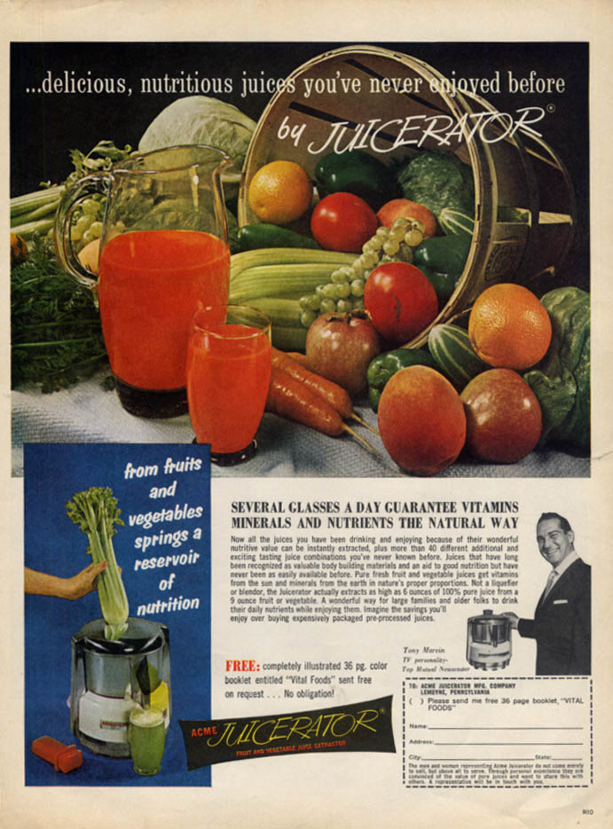 Delicious nutritious juices you ve never enjoyed before Acme Juicerator ad 1964