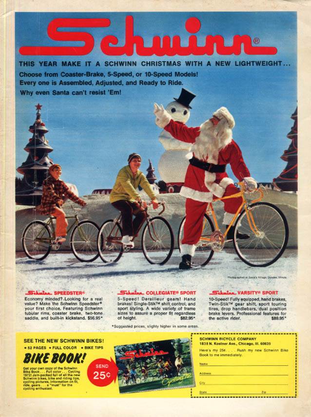 Make it a Schwinn Bicycle Christmas ad 1972 Speedster Collegiate