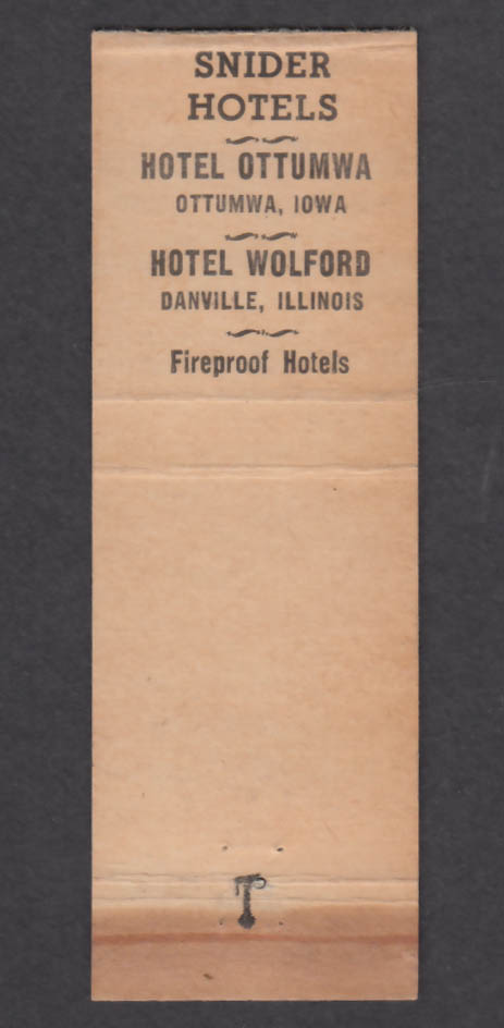 Snider Hotel Wolford Danville IL matchcover