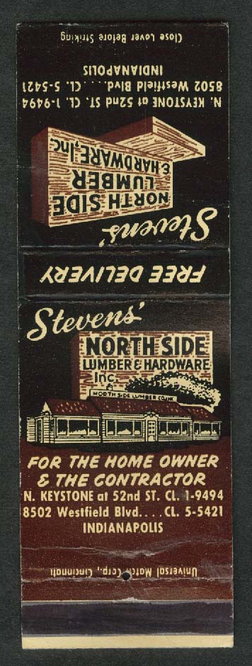 Stevens North Side Lumber And Hardware Inc Florida Jalousies Matchcover 