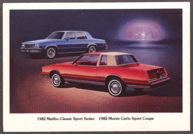 1982 Chevrolet Malibu Classic Sport Sedan Monte Carle Sport Coupe Postcard