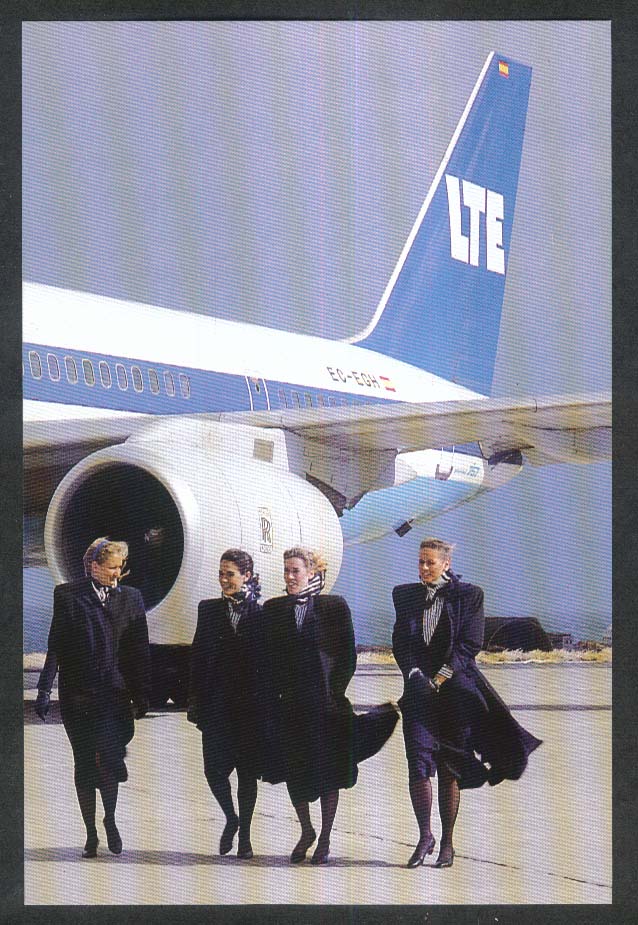 LTE International Airways Flight Attendants Boeing B 757-200 Postcard 1980s