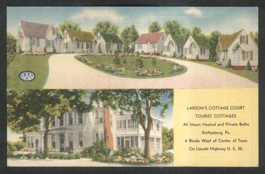 Larson S Cottage Court Tourist Cottages Gettysburg Pa Postcard 1930s