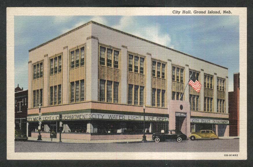 City Hall Water Light Ice Police Department Grand Island NE postcard 1930s