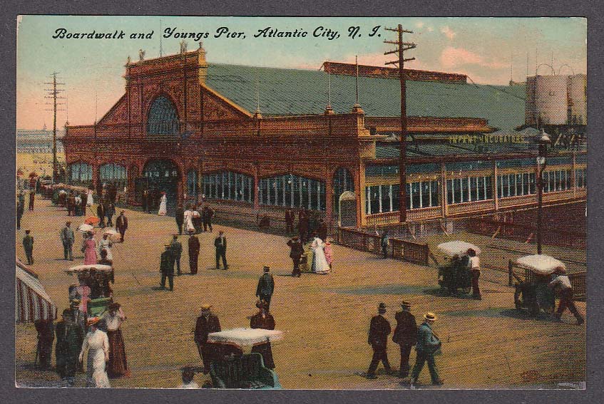 Boardwalk & Youngs Pier Atlantic City Nj Postcard 1910s