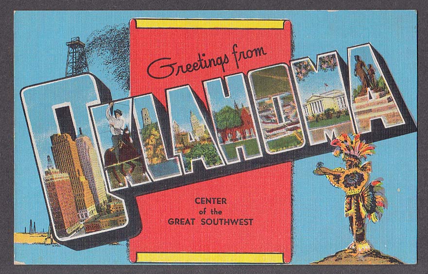 Greetings Form OKLAHOMA Large Letter Postcard 1940s