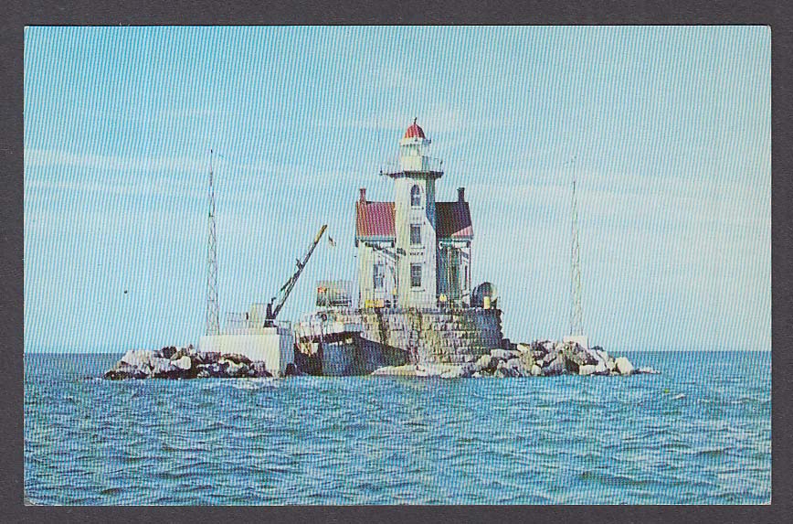 Stratford Shoal Lighthouse Port Jefferson Long Island Ny Postcard 1960s