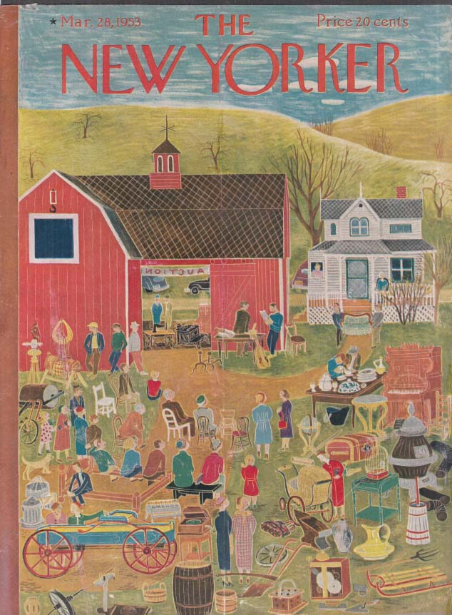 New Yorker cover Karasz country auction barn 3/28 1953