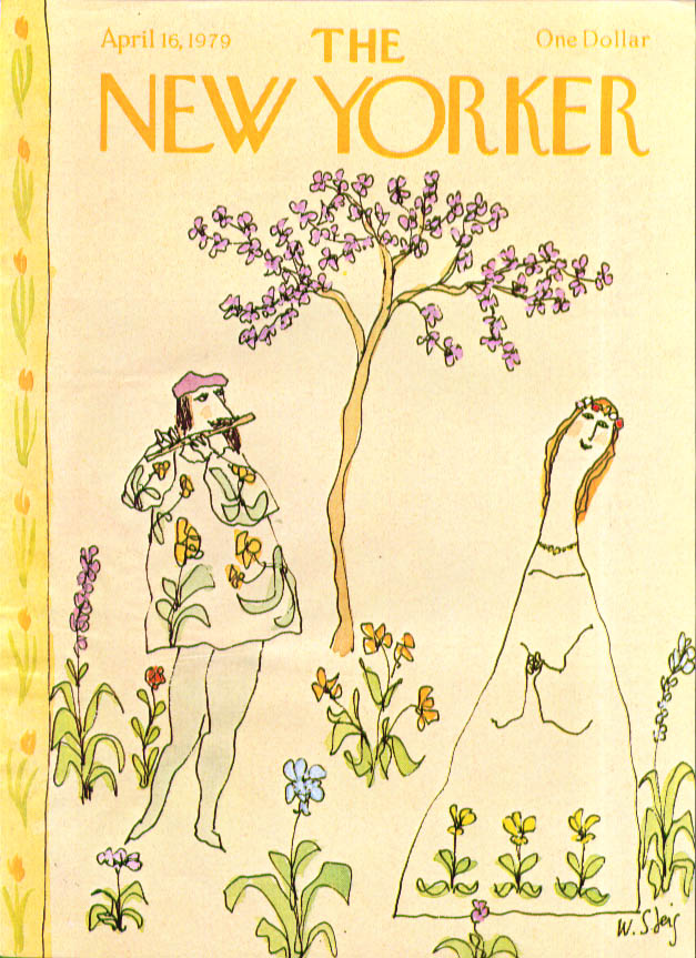 New Yorker cover Steig romantic flute player 4/16 1979