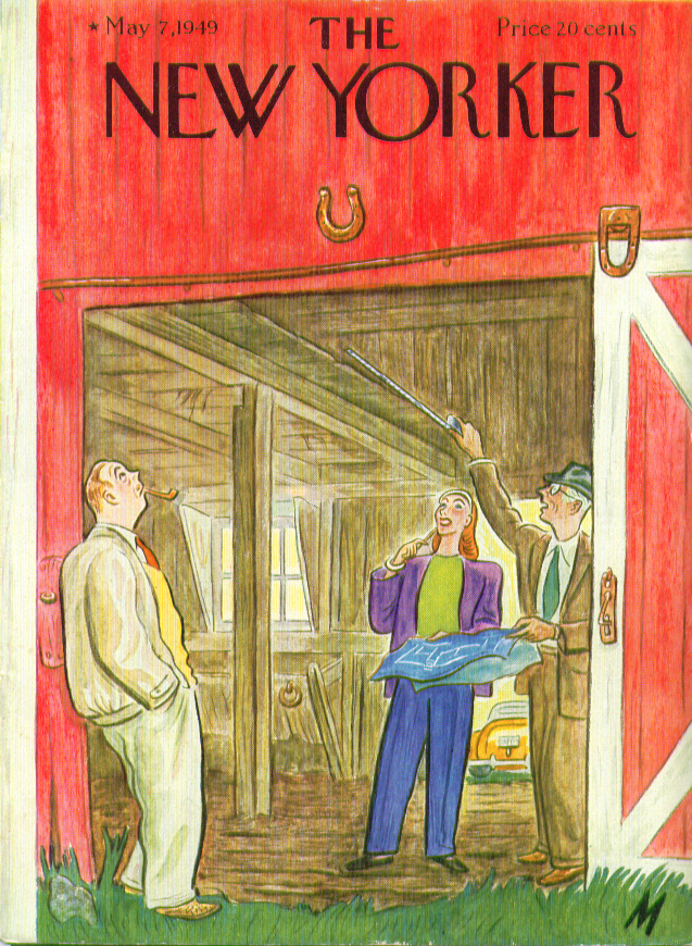 New Yorker cover De Miskey architect's plan for couple's old barn 5/7 1949