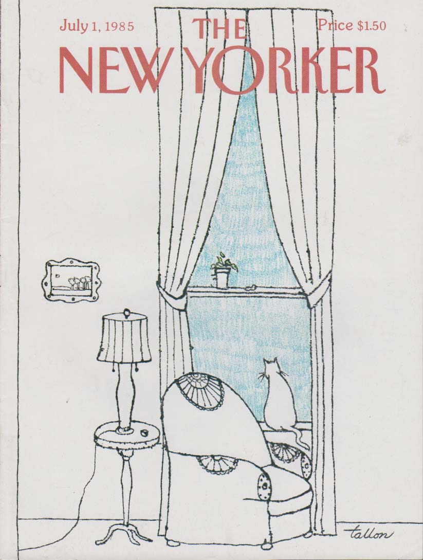 New Yorker cover Tallon White cat white room blue world outside 7/1 1985