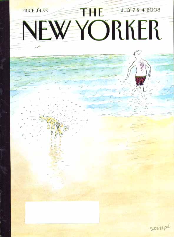 New Yorker cover Sempe dog shakes surf 7/7 2008