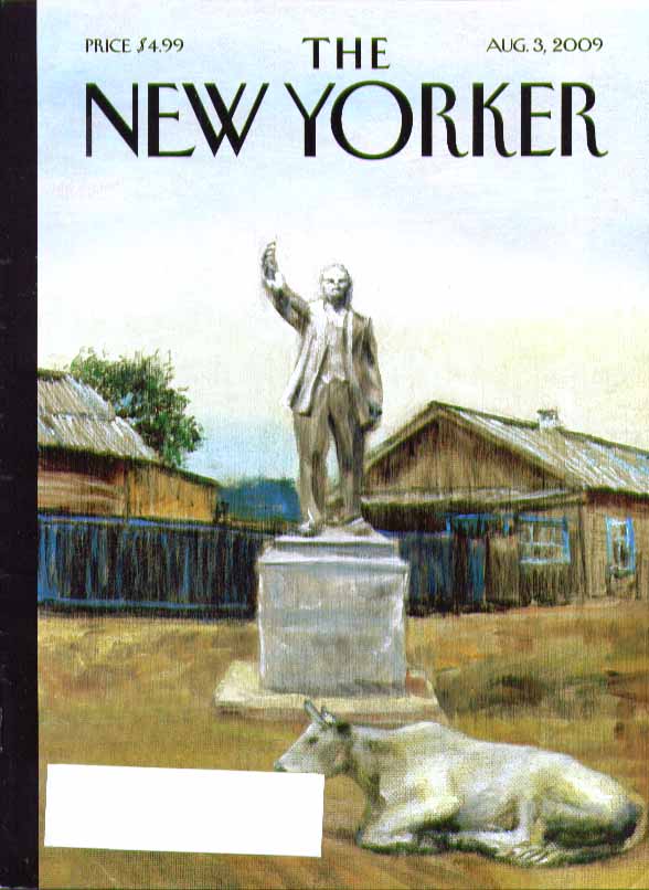 New Yorker cover Dictator statue in farmyard with 1 cow 8/3 2009